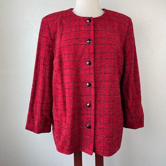 Alfred Dunner Red and Metallic Black Blazer Jacket Size 16 EUC - Picture 1 of 7
